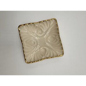Vintage Lenox Small Trinket Dish Gold Trim Ivory Square Ring Dish